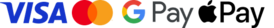 Visa, Mastercard, Google Pay, Apple Pay